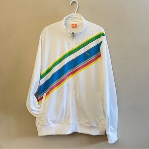 Puma White Zip-Up Jacket w Colourful Stripes *Like New*